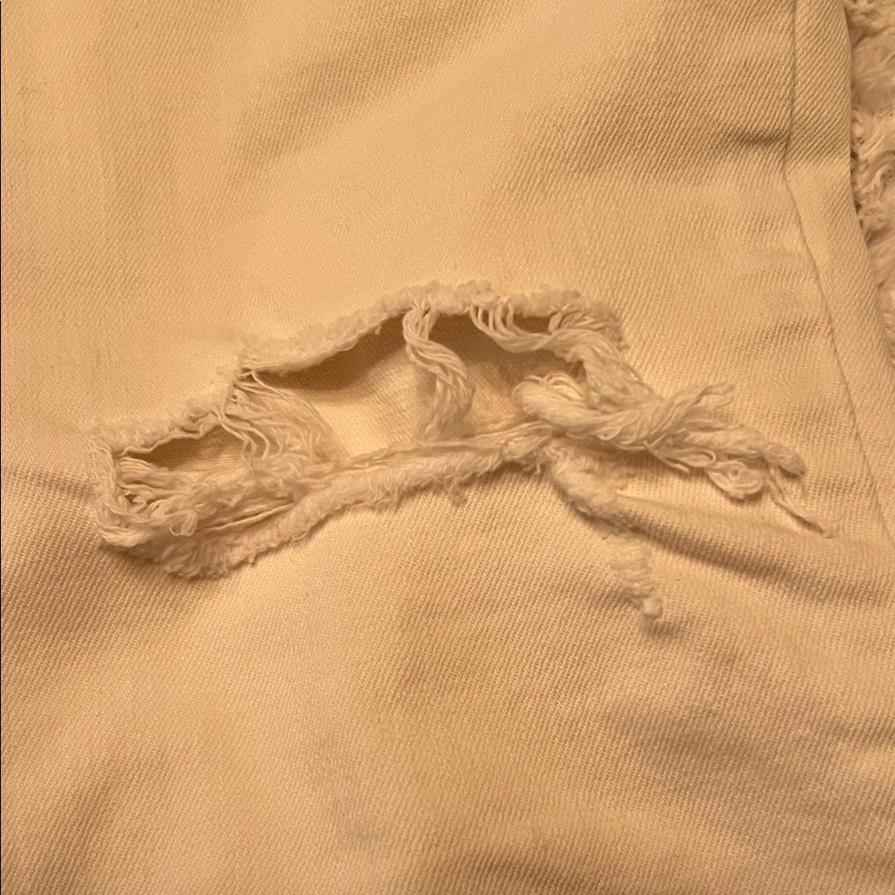 Free People Cream Distressed Straight Leg Jeans - Picture 4 of 6